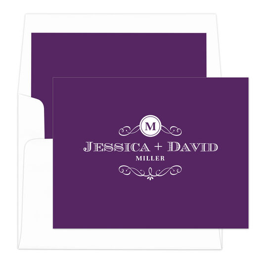 Purple Initial Scroll Folded Note Cards